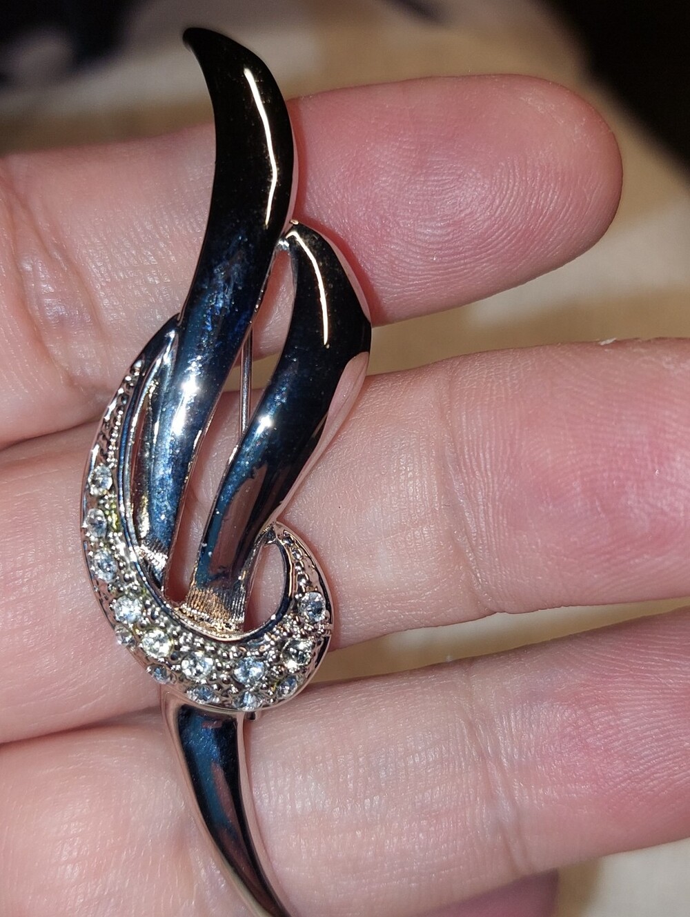 Silver-Tone Crystal Accent Curved Brooch - Elegant Womens Jewelry